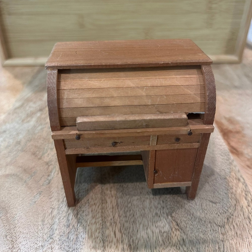 Vintage Shackman Wooden Miniature Roll Top Desk Brown Dollhouse Furniture Japan